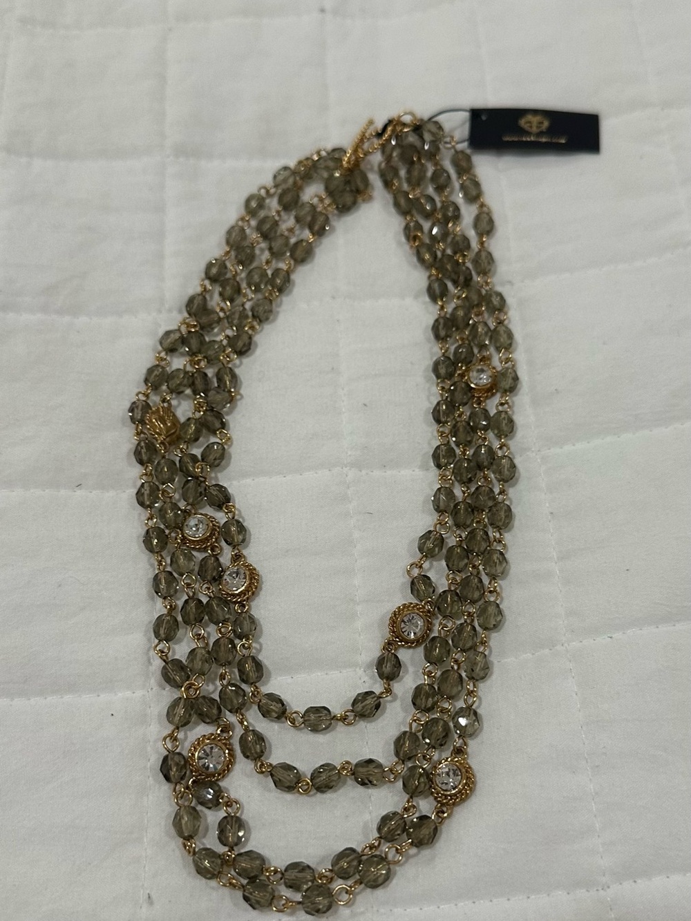 Multi-Strand Crystal Bead Necklace with Gold Accents Virgins Saints & Angels